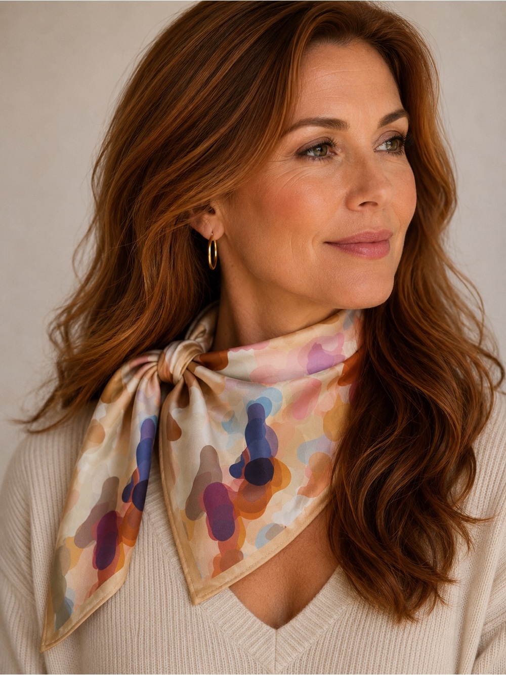 🆕😍Silk-Feel Multicolor Abstract Print Neck Scarf